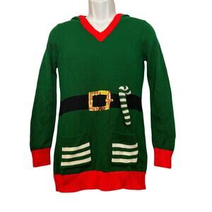 No Boundaries Santa's Helper Hoodie w/ Christmas Tree Hood Sweater Dress Size L